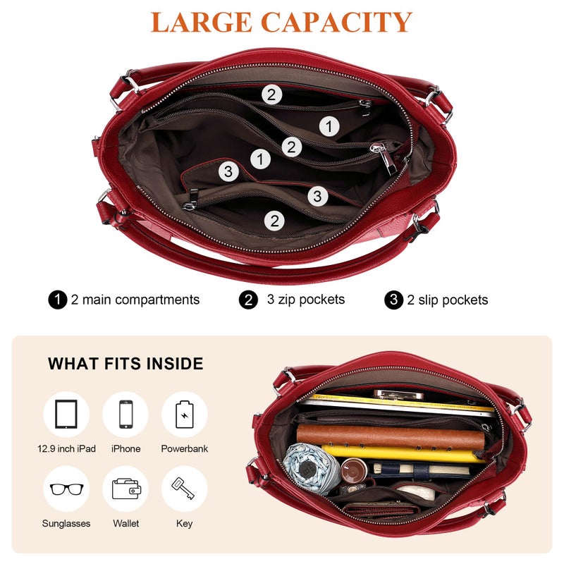 Over Earth Genuine Leather Purses for Women Large Hobo Bags Lady Shoulder Handbags with Detachable Strap (O103E Red Wine) - Image 5